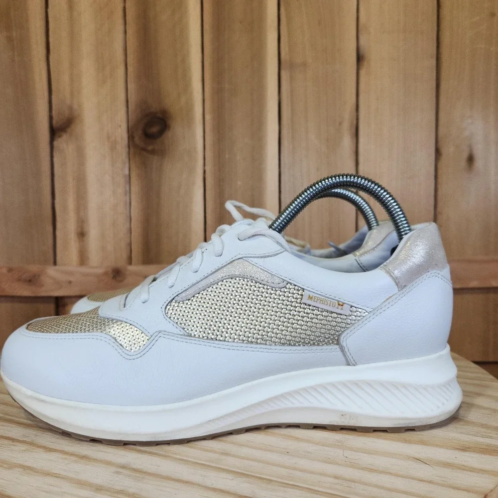 Mephisto‎ Karin Shoes Womens 9 40 White Gold Leather Comfort Walking Sneakers